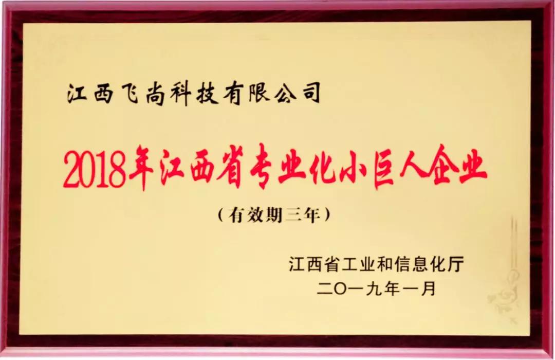 喜報！飛尚科技于近日入選2018年江西省專業(yè)化小巨人企業(yè)